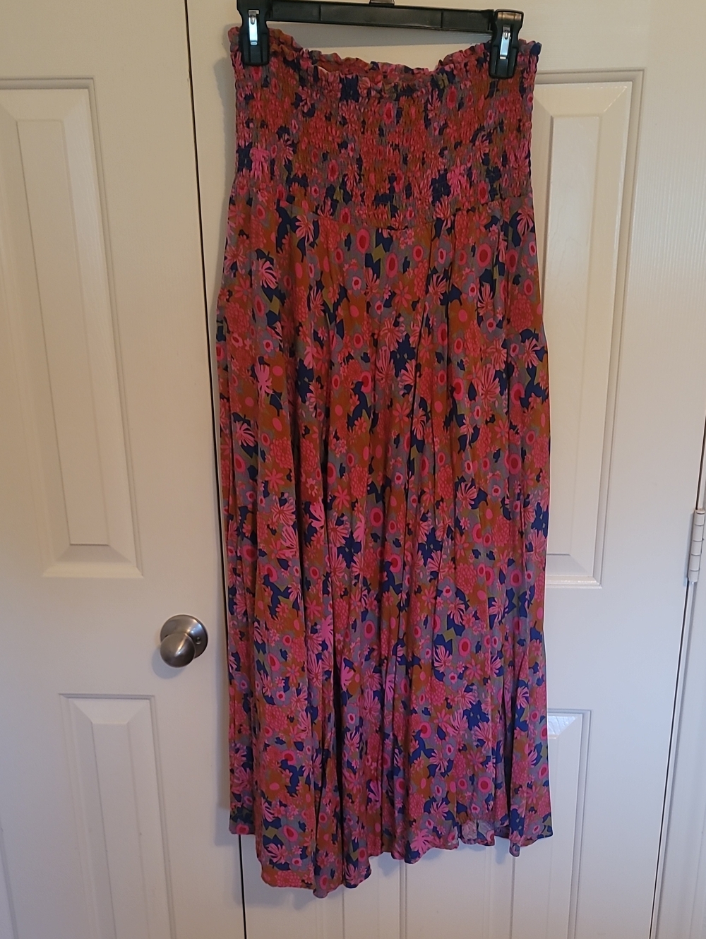 NATURAL LIFE Floral Smocked Maxi Skirt in Pink and Navy